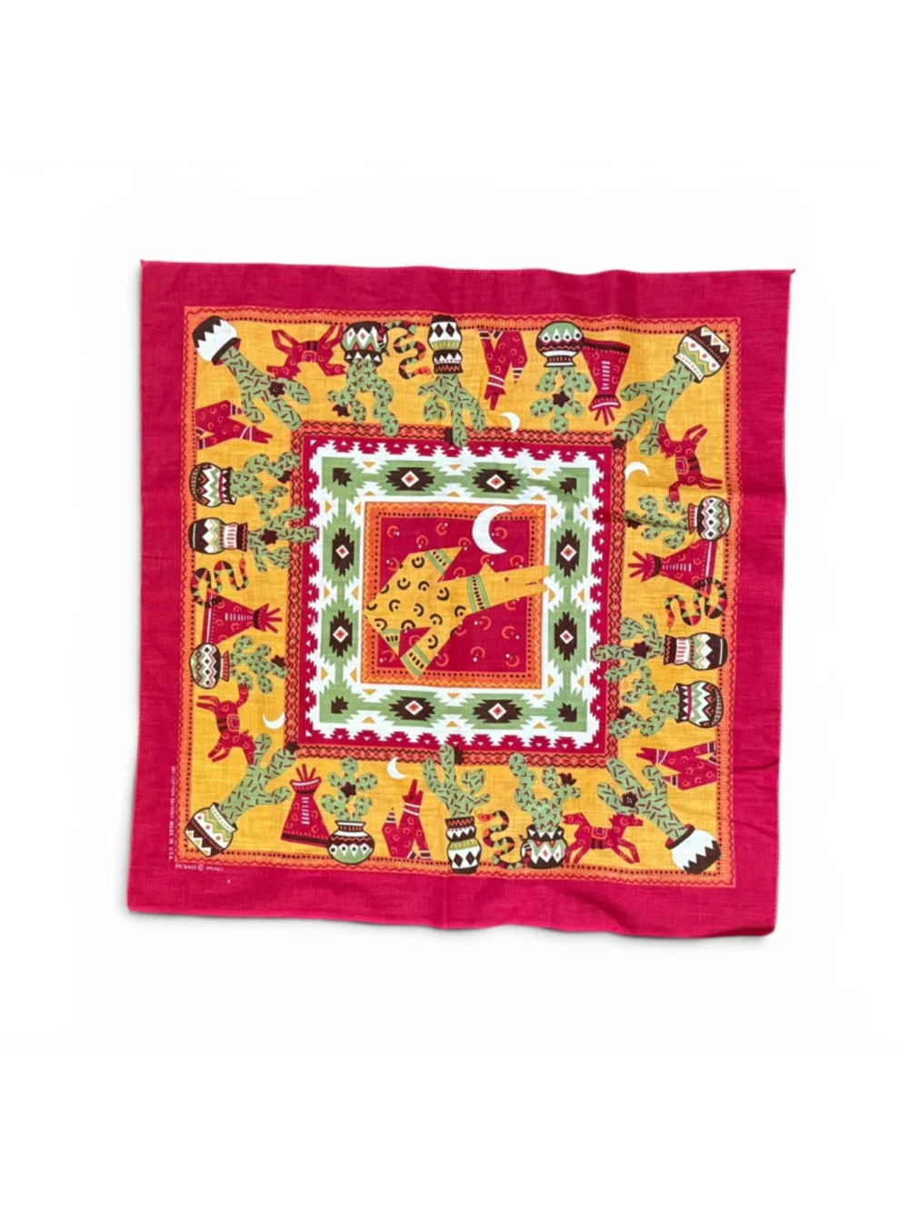 Vintage 80s Springs Southwestern Cactus Coyote Bandana Red USA RN16463 21x21